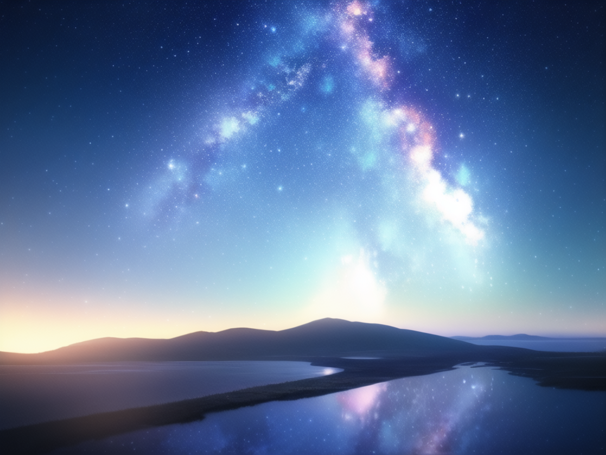 Colorful Nebula over a lake at sunrise